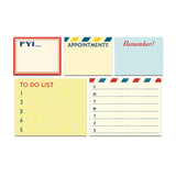 Cavallini & Co. Vintage To Do Sticky Notes in a tin. Designs include To Do List, FYI..., Appointements, Remember! and Weekly List.