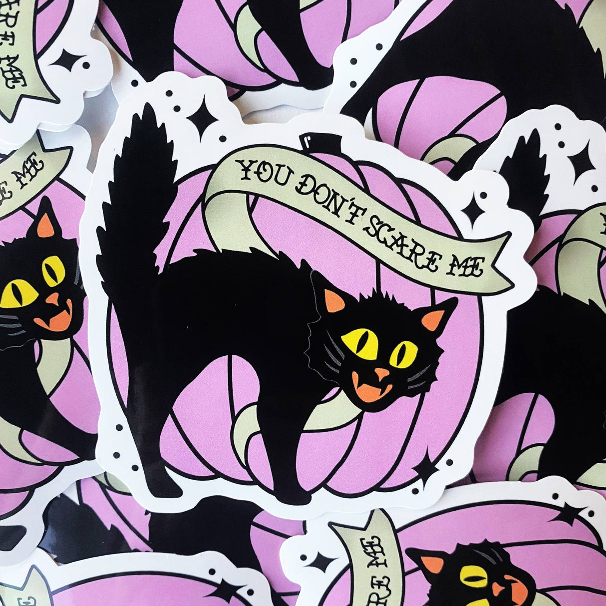 Scared Halloween Pumpkin Black Cat Sticker