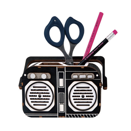 Radio DIY Wooden Desk Organizer Pen Holder