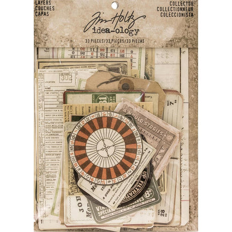 Tim Holtz Idea Ology Layers Cards. The perfect addition to scrapbook pages, cards and other craft projects! This 7x5 inch package contains thirty-three assorted card pieces. Imported. 