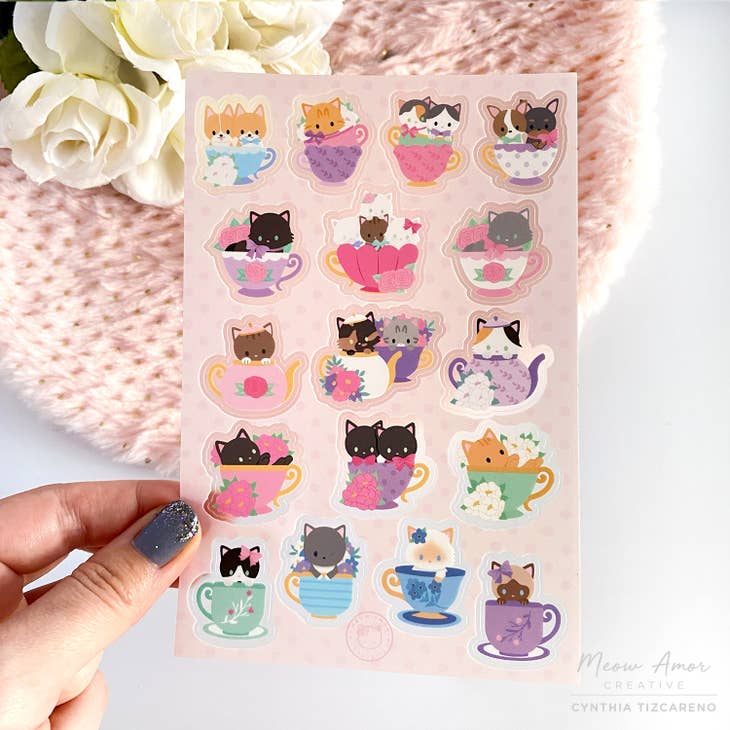 Tea Party Cat Sticker Sheet