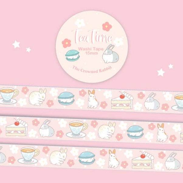 15mm washi tape featuring rabbits and tea!