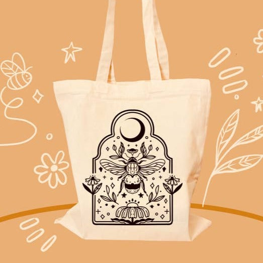 Beehive Motive Tote Bag - 100 % Cotton