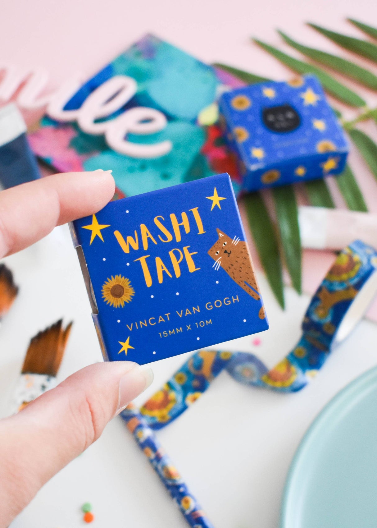 This Washi Tape has a Vincent Van Gogh inspired cat illustration.