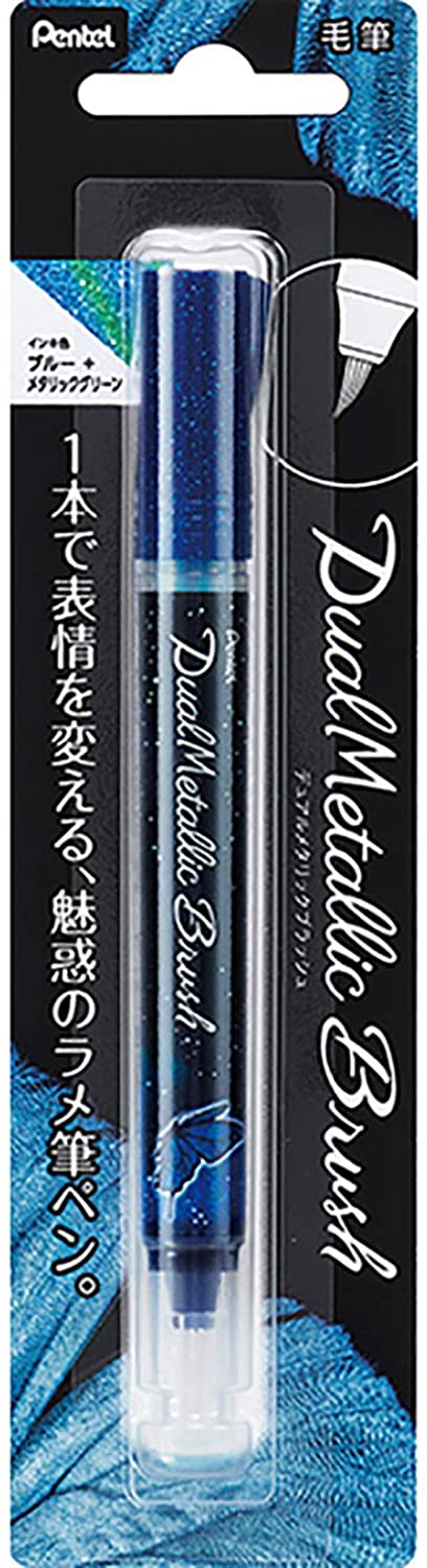 Pentel Dual Metallic Brush Pen - Blue and Metallic Green