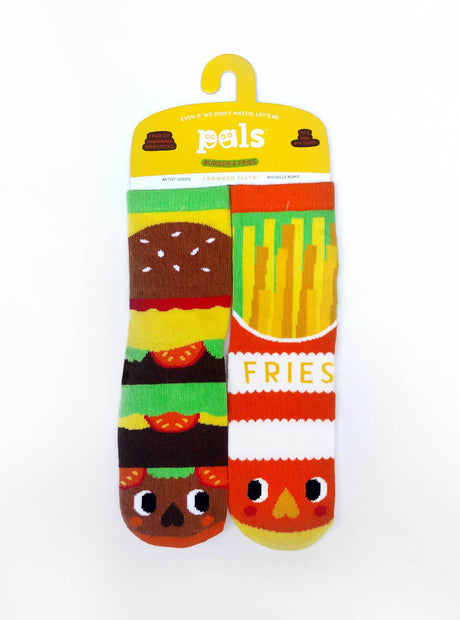 Burger and Fries Tween Mismatched Socks