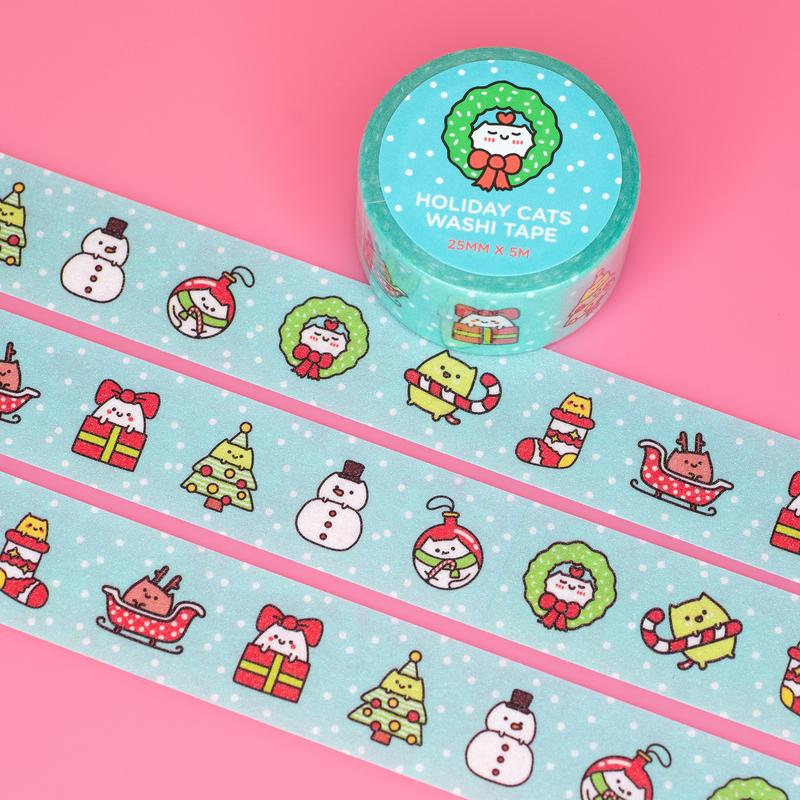 Holiday Cats Glitter Washi Tape